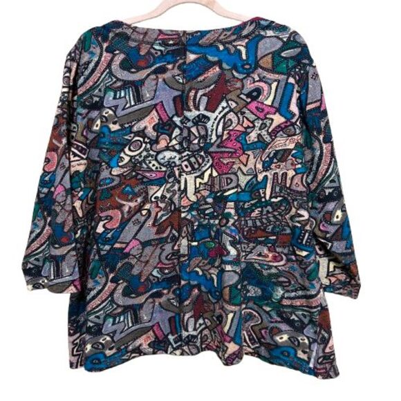 Parsley & Sage Swing Pocket Top 3/4 Sleeve Womens 2X Colorful Art Lagenlook Boho - Picture 3 of 8